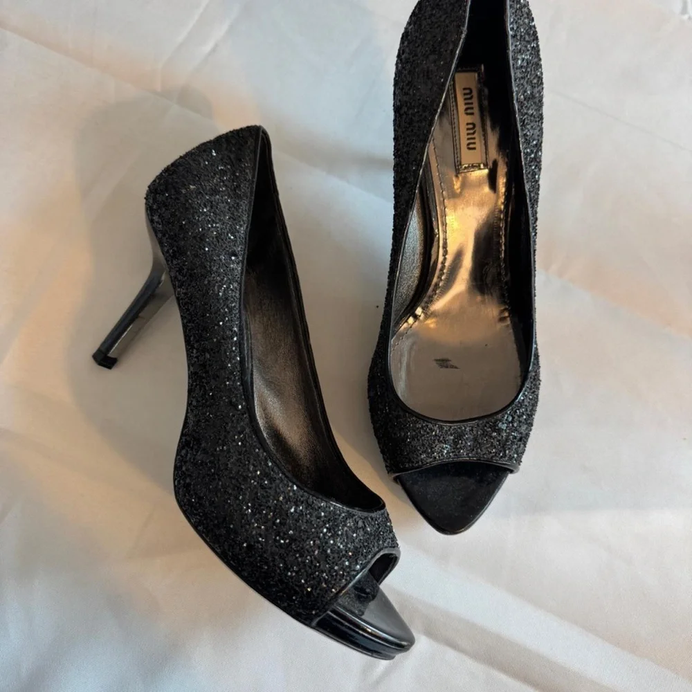 Vintage Miu Miu Sparkly Embellished Glitter Black Heels